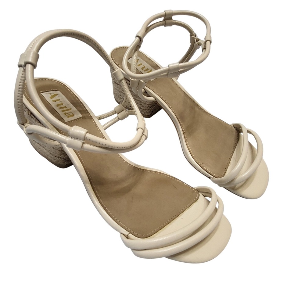 Arula Cream Strappy Block Heel Sandals Square Toe Espadrille Jute Ivory 9W